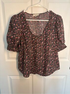 ⭐️ SALE - Treasure & Bond Floral Puff Sleeve Button Front Cotton Blouse Large